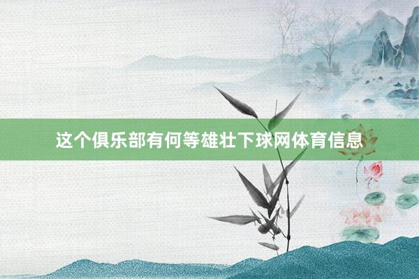 这个俱乐部有何等雄壮下球网体育信息