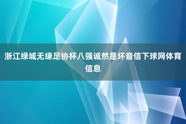 浙江绿城无缘足协杯八强诚然是坏音信下球网体育信息